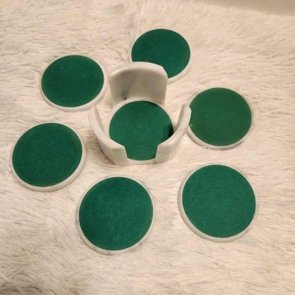 💕Vintage White and Gray Marble Coaster Set of 6 Made in Taiwan 1980s